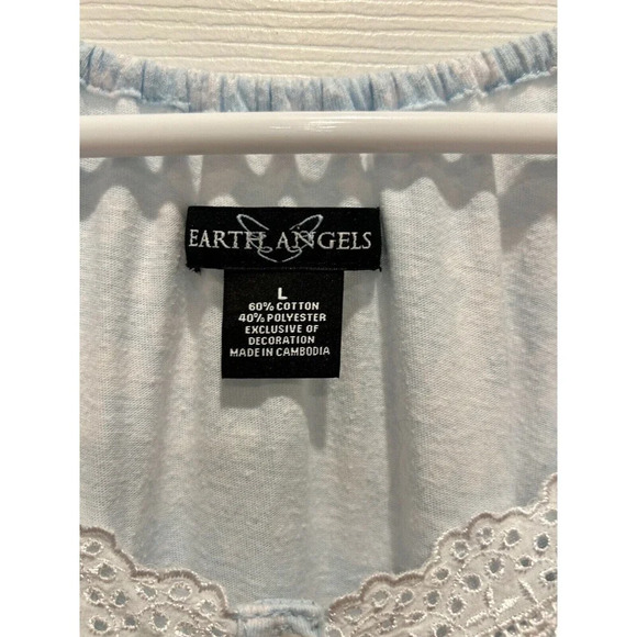 Earth Angels Nightgown Blue White Floral Sleeveless Cotton Knee Length Large - Picture 7 of 7